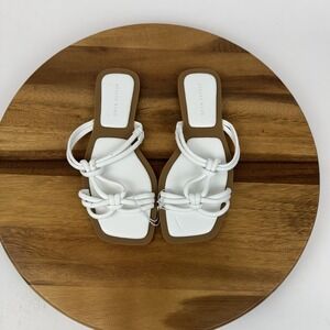 New NWOB Womens Azalea Wang Stetson White Casual‎ Leather Slides Sandals Size 8